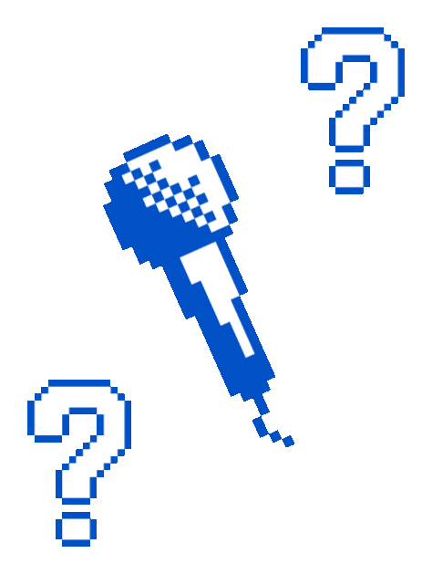 Microphone and question marks